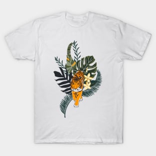 Colorful Tiger Art With Tropical Leaves T-Shirt